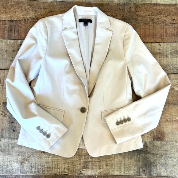 Ann Taylor One Button Khaki Blazer 2 Petite  Fitted Office Work Career Cotton - Picture 5 of 7